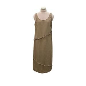 VINTAGE Sweet Jessie Tan 100% Linen Midi Dress SMALL Coastal Beach Lagenlook VTG